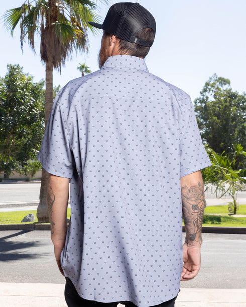 SALTY CREST GREY/BLACK PARTY SHIRT SHORT SLEEVE BUTTON UP  - MENS